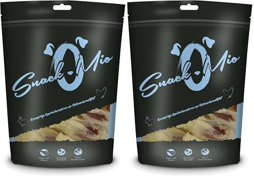 SnackOMio - Snack Premium para Perros - Orejas de Conejo crujientes con Filete de pechuga de Pollo, sin Cereales, 1 Pack (1 x 70g) (Paquete de 2)