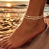 Robaice Gold Plated Ankle Bracelets for Women, Glitter Waterproof Adjustable Anklet for Women, Layered Summer Beach Anklets Jewelry for Women Gift #1