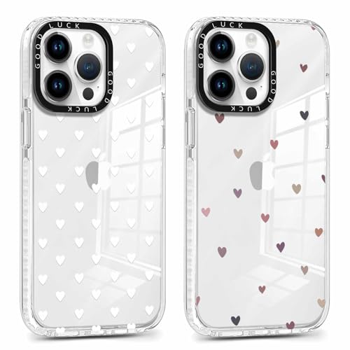 ZhuoFan 2 Piezas Funda para iPhone 15 Pro 6,1", Carcasa para Teléfono Móvil con Amar Dibujos Aesthetic Cover Transparente Silicona TPU Bumper Antigolpes Protector Cute Case con Moda, 06