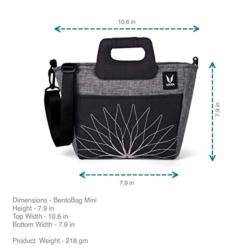 Image of VAYA BentoBag Mini - Insulated LunchBag | Waterproof and with Cutlery Pouch | Easy-to-Carry Lightweight Tote with Zip & Handle | Sling Bag with Adjustable Detachable Nylon Strap | Pepper Grey