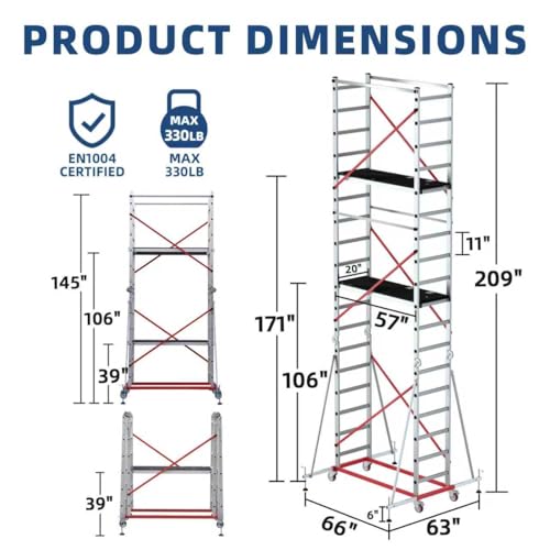 APARECIUM 18‘ Aluminum Scaffold Tower, Multipurpose Rolling Scaffolding Work Platform, Utility Scaffolding Tower, Adjustable Work Platform with Hatch Deck and Guard Rail, 500 Lbs Duty Rate - Thumbnail 2