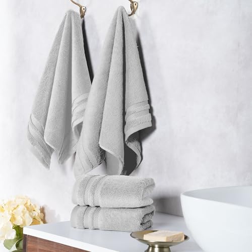 Image of MYTRIDENT Hand Towels Set of 4 Cotton | Finesse Collection | 40 cm x 60 cm | Kitchen Hand Towel | 625 GSM, Zero-Twist, Luxuriously Soft, 100% Cotton - Grey