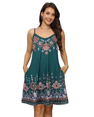 Image of elescat Womens Summer Dresses Spaghetti Strap V Neck Casual Sleeveless Sundress Beach Cover Ups with Pockets 2026