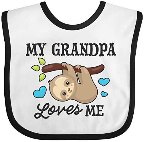 inktastic My Grandpa Loves Me with Sloth and Hearts Baby Bib White and Black 2f23a