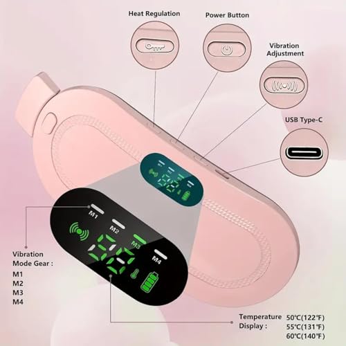 Image of Heating Pad for Menstrual Cramps Relief, for Stomach, 3-Speed Temperature Adjustment and 4-Speed Massage Modes, Back and Belly Heating Pad for Women Pink Color