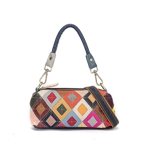 Donne colorate 3D Borsa a tracolla in vera patchwork multicolore casuale borsa a spalla Shopper borsetta pelle