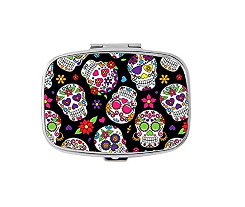 Day of The Dead Sugar Skull Rectangle Pill Box - 2 Compartment Rectangle Pill case
