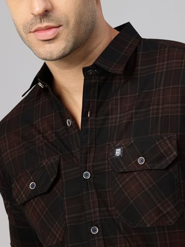 Image of Majestic Man Men's Pure Cotton Cargo Checkered Shirt with Dual Flap Pockets - Slim Fit | Full Sleeve | Casual Wear | Trendy & Comfortable