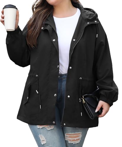 Bloggerlove XL-5XL Women Plus Size Rain Jacket Lightweight Raincoat with Hood Waterproof Outdoor Windbreaker