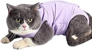 LIANZIMAU Cat Recovery Suit With Avoid Licking For Surgical Abdominal Wounds Soft Breathable Home Indoor Pet Clothing E collar Alternative For Cats Dogs After Surgery Wear Pajama Suit