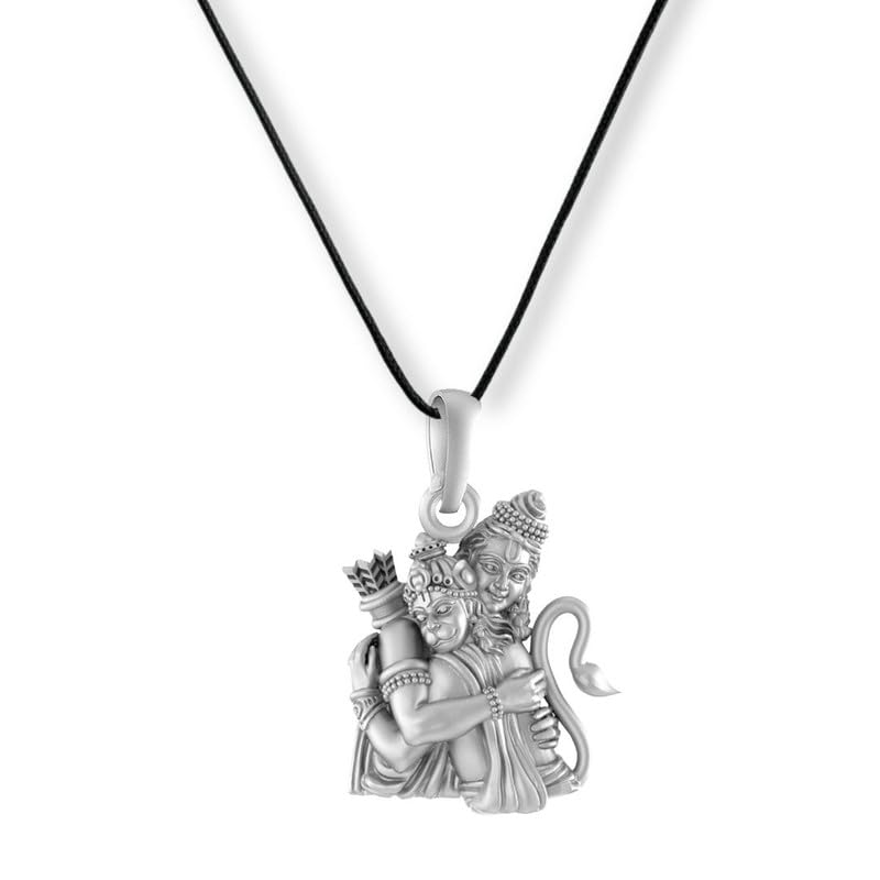 A Sterling Silver (92.5% purity) God Ram and Hanuman Pendant for Men & Women Pure 925 Silver Bhagwan Shri Ram and Hanuman Locket with Black Thread - EVE_PM7160-image-25
