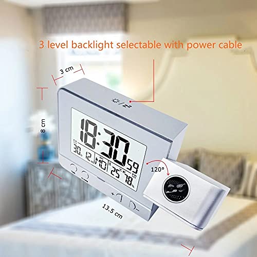 Reloj de proyección digital para mañanas tranquilas con alarma LED plata 6
