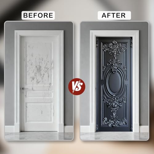 Image of Nuxovilar Black Ornate Door Stickers Peel Stick PVC 30.3x78.7 Inches