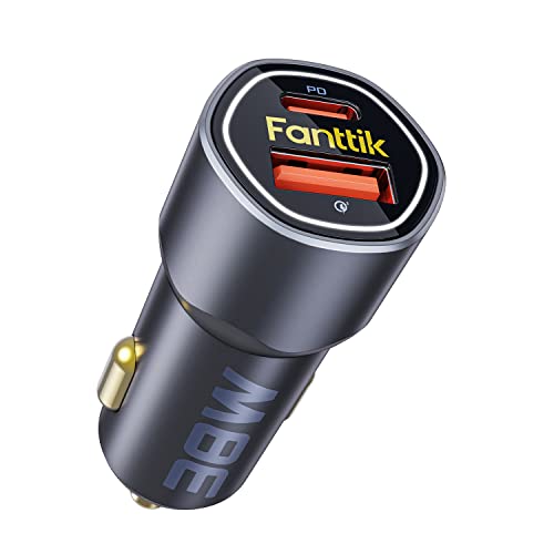 Fanttik USB C Car Charger, 38W Dual Port Fast Charging Car Adapter with PD3.0 QC3.0 Compatible with iPhone 14/14 Pro/13 Pro/13 Pro Max, Samsung Galaxy S20/10/S9, iPad Mini/iPad Air and More