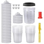 Disposable Paint Mixing Cup 27 Ounce (800ml) Kit,HVLP Paint Sprayer Gun Mixing Cups with 10 Cups and Lids System, 2 Plugs and 1 Hard Cup with Retainer Ring,Paint Stirrer (30)