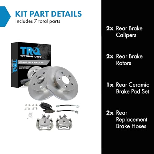 Image of TRQ Rear Brake Pad & Rotor Kit Ceramic Compatible with 2005-2008 Chevrolet Cobalt 2008-2010 HHR 2007-2009 Pontiac G5 2004-2007 Saturn Ion