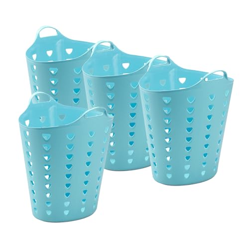 Kreher® flexibler Wäschekorb, Mehrzweckkorb, gelocht in Pink oder Blau. Mit Griffen und Nutzvolumen von ca. 65 Liter pro Korb. (Set und Farbe wählbar) (4er Set Blau)