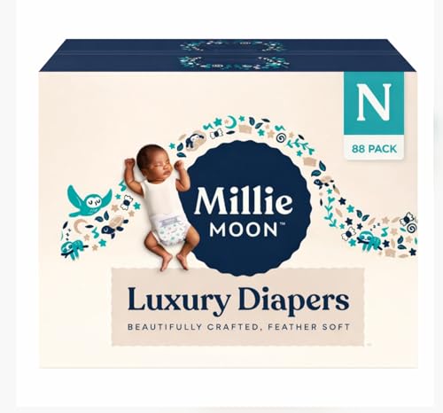 Image of Millie Moon Luxury Disposable Baby Diapers Newborn Size I 88 Count I Ultra Soft Comfort, Absorbent Core for Day & Night Use, Wetness Indicator, Gentle Materials, Secure Fit