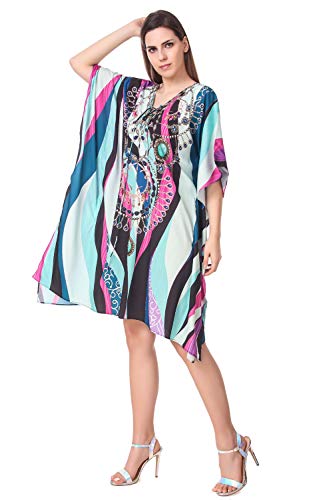 Image of RAVI RAJORIA Georgette Digital Printed Beach Wear Kaftan Blue Free Size R800 | Multi Color 2