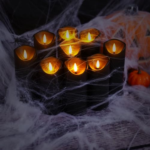 Flickering Flameless Candles, Battery Operated Acrylic LED Pillar Candles with Remote Control and Timer, Set of 9 (Black)