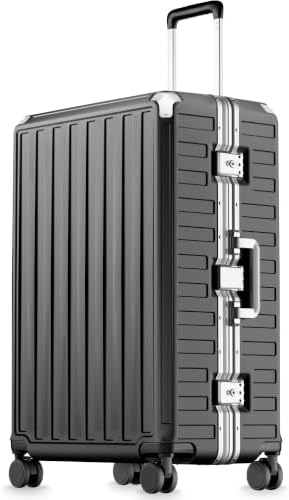 LUGGEX Checked Suitcase with Spinner Wheels, 8010S Aluminum Frame Zipperless Polycarbonate Hard Shell Suitcase (ZX-Core, Charcoal Metallic, 28 Inch)
