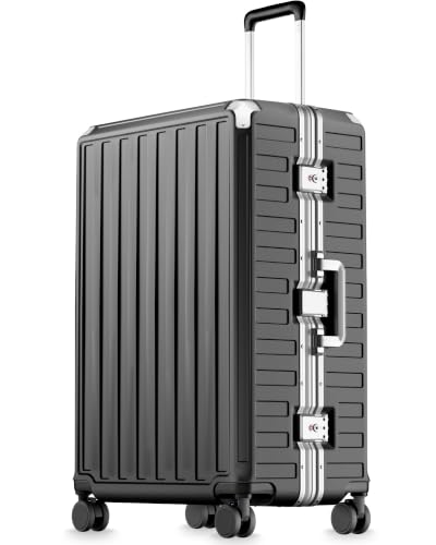 LUGGEX Checked Suitcase with Spinner Wheels, 8010S Aluminum Frame Zipperless Polycarbonate Hard Shell Suitcase (ZX-Core, Charcoal Metallic, 28 Inch)