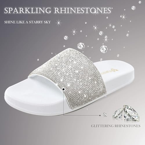 Image of Fur Story Womens Slides House Slippers Rhinestone Glitter Slides Cute bling Flat for Women Platform Sandals Cozy Bedroom Slippers Shower Shoes