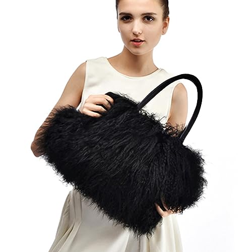 Women Luxury Real Lamb Mongolian Flush Wool Fur With Genuine Leather Handles Handbag2