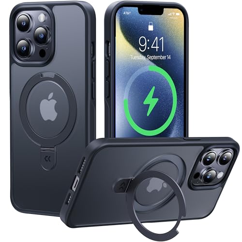 CASEKOO 2025 Neu Magic Stand für iPhone 13 Pro Hülle für MagSafe [Militärschutz] [Unsichtbarer Ständer] Stoßfeste Kratzfeste Schutzhülle Dünne Griffige Handyhülle Matte Case - Edel Schwarz