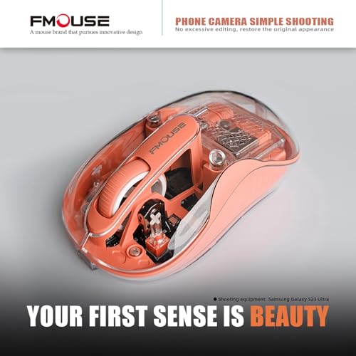 FMOUSE Transparent Wireless Mouse, Tri-Mode Bluetooth 5.1 & 2.4GHz, USB-A & USB-C Receiver, Silent Rechargeable RGB, 3 Devices for MacBook Laptop iPad PC, Creative Energetic — Orange - Image 7