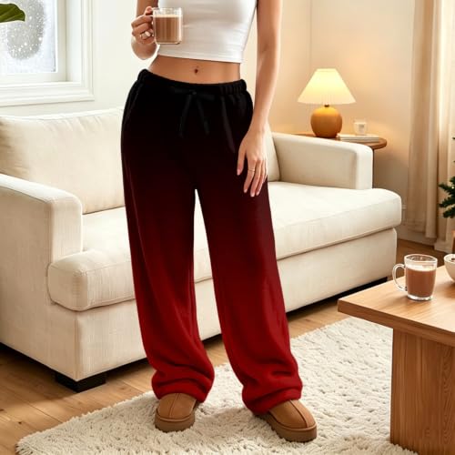 Womens Flannel Pajama Pants Wide Leg Loose Ombre Flannel Cute Lounge Pants - image 3