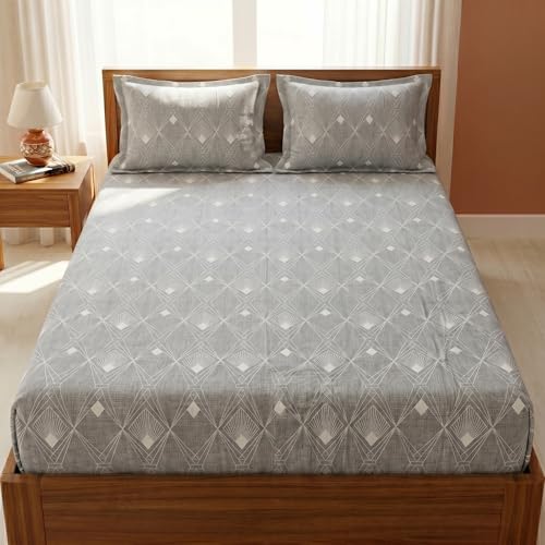 Image of Mafatlal 125 GSM Merino Double Bedsheet with Pillow Covers |90 x 100 Inches | Soft, Breathable & Lightweight | Grey