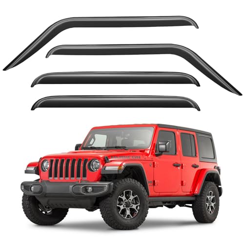Image of Window Visors Rain Guards for 2018-2026 Jeep Wrangler JL & 2020-2026 Jeep Gladiator, Out-Channel Window Vent Wind Deflectors Visors Shades