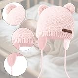 Wqafe Baby Earflap Beanie Winter Hat, Winter Beanie Hat for Baby Kids Toddler Infant Newborn, Soft Baby Boy Knit Beanies Cute Bear Infant Toddler Girl Hats Warm Fall for Boys Girls(Pink) - Image 6