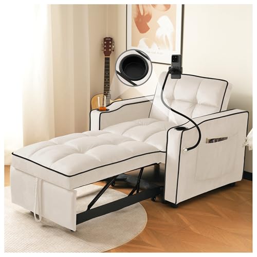 Wyibwy Sofá cama individual extensible 3 en 1, con portavasos y soporte para teléfono móvil, sofá reclinable, sillón cama, sillón cama individual, perfecto para espacios pequeños, 83 x 167 x 76 cm,