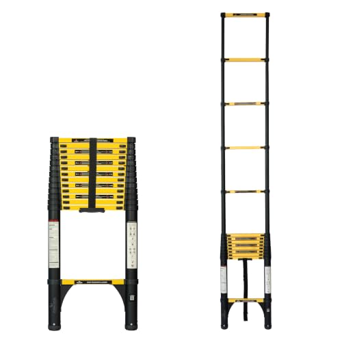 Image of Corvids 5.5m (18 ft) Folding Carbon Steel Telescopic Ladder, 2-Year Warranty, 14-Step Heavy Duty Extension Ladder, Q195 Rustproof Alloy Steel, Portable & Collapsible Ladder for Home & Outdoor use