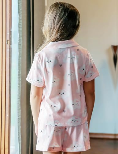 Image of Arshiner Girls Pajamas Sets Short Sleeve Kids Pjs Button Down Sleepwear | Cute Printed Pajamas for Little & Big Girl, Lightweight Comfy Fabric, 2-Piece Outfits, Perfect for Lounge Pajamas Party