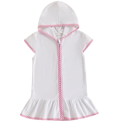 Image of Girls Boys Terry Cloth Swim Cover Up Zip Up Hooded Bathing Suit Coverup Wraps Kids Pool Beach Robe Cover-Up Kimono