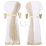 [OUBINEWER] ハロウィン コスプレ 仮装 ギリシャ ゼウス メンズ 神話 神様 パーティード 大人用 4点セット 舞台 人気 演出服 文化祭 イベント クリスマス (ホワイト, M)