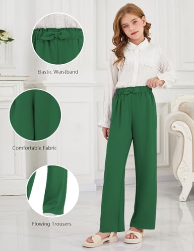 Image of Girls Wide Leg Palazzo Pant Loose Straight Cute Bow Waist Spring Summer Lightweight Dress Pant for Kids 5-14Y
