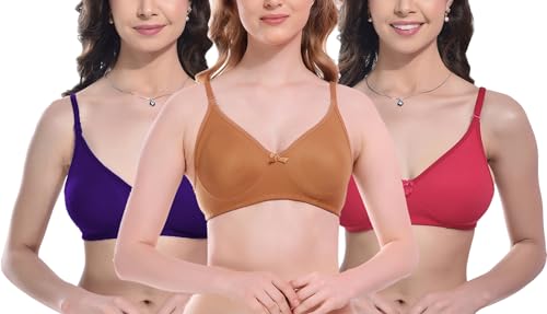 Image of FIMS - Fashion is my style Women Cotton Blend Non-Padded Bra Non-Wired Mould Seamless Cup Solid Bras Cup-B Pack of 1, Multicolor