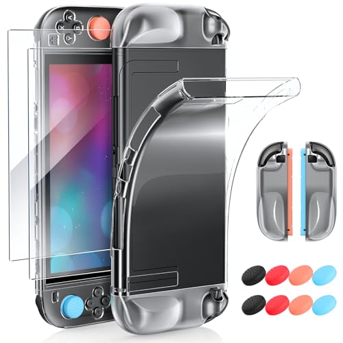 MENEEA Coque TPU pour Nintendo Switch 2 (2025), 3-en-1 Étui de Protection Transparente Souple avec 2 Verres Trempé, 8 Poignées de Pouce pour Switch 2 & pour Joypad Contrôleur 2