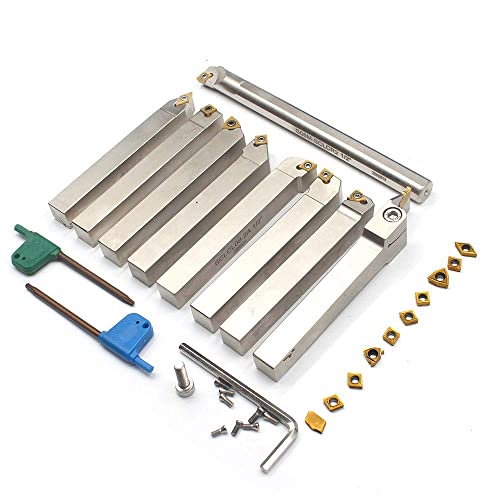 Oscarbide 9 Pieces/Set 1/2"Shank Nickel Plated Indexable Lathe Turning Tool Holder And Boring Bar,Cnc Heavy-Duty Metal Lathe Cuting Tools For Turning Grooving Threading Cut Off #TOP3