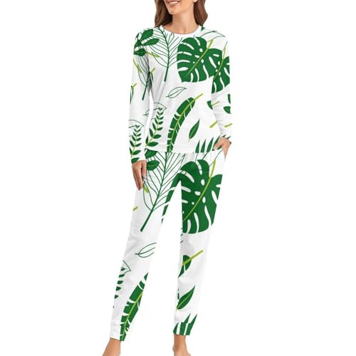 Pyjama femme manches longues pantalon sleepwear confortable à feuilles