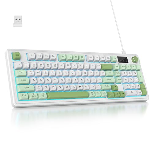 SOLIDEE Teclado de Membrana Inalámbrico 96% con Perilla,Cableado/Bluetooth 5.0/2.4G,Estructura Gasket,Retroiluminación RGB,98 Teclas Silenciosas con Sensación Mecánica,Teclado Numérico(Snow Green)