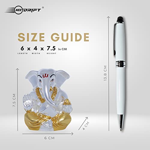 Image of Neodrift Ganesh Idol for Car Dashboard (Real 24kt & 999 Silver Plated, Dual-Tone Gold & Silver) (Model ND10) - Enhance Your Drive