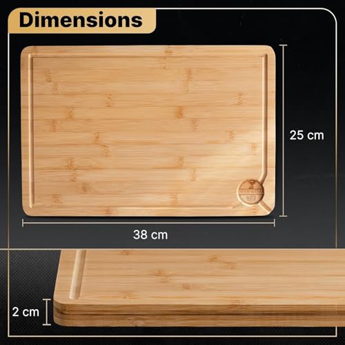 Deer & Oak Large Cutting Board 38 x 25 x 2cm, Pre-Oiled Wooden Bamboo Chopping Board for Carving Meat, Fish, Vegetables, Fruits, Cheese, Bread