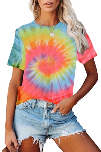 Tie Dye T Shirts for Women Rainbow Shirts Funny Short Sleeve Tops2