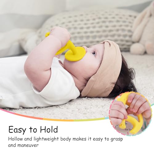 Image of Teething Toys 3 Months+, Mombella Elephant Teethers for Babies with Strap to Clip on, Soft Silicone Teether Toys, 2 in 1 Teether & Pre-Training Toothbrush, 3 Month Old Infant Chew Toys, Yellow