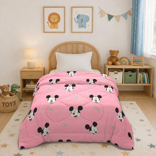 Image of MORADO Glace Cotton AC Comforter /Blanket /Quilt for Single Bed | Soft & Breathable Lightweight AC Quilt | Reversible All Season Bedding Comforter |Size 60x90 Inches,Pink & Micky,Single